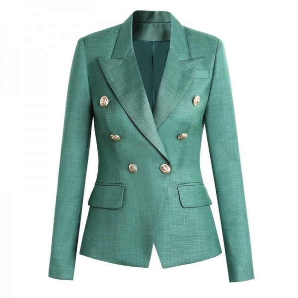 Plaid Double-Breasted Suit Jacket