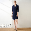 Navy Blue V-Neck Half-Sleeve Suit Dress