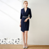 Navy Blue V-Neck Half-Sleeve Suit Dress