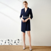 Navy Blue V-Neck Half-Sleeve Suit Dress