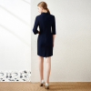 Navy Blue V-Neck Half-Sleeve Suit Dress