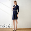 Navy Blue V-Neck Half-Sleeve Suit Dress