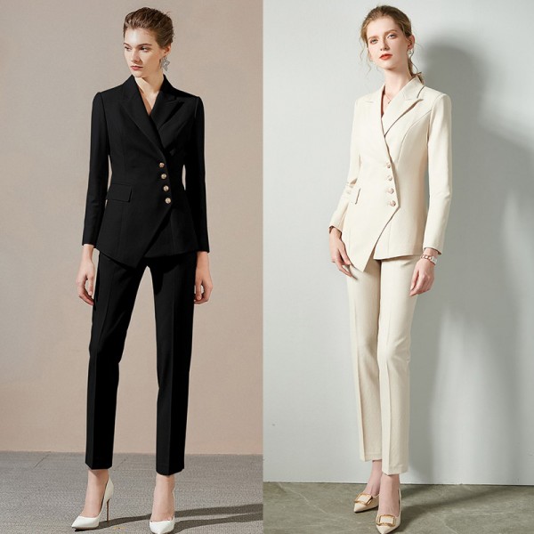 X-shaped Women Diagonal Buckle Professional Suit and Two-piece Suit