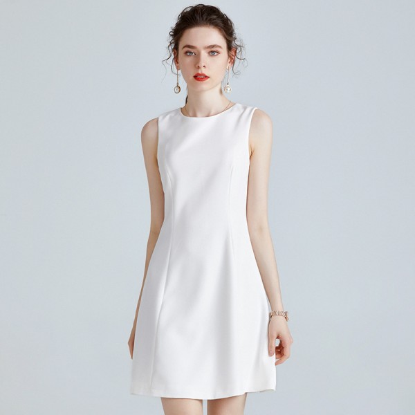 Commuter Sleeveless Solid Color Slim Fit Dress