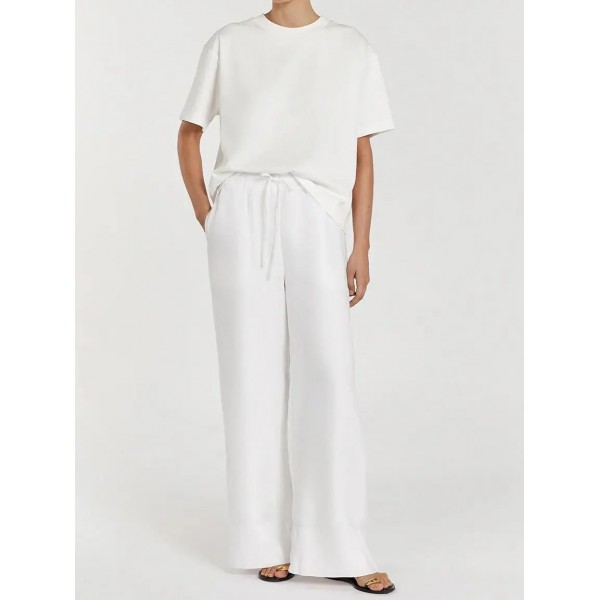 GINA WHITE LINEN ELASTIC WAIST PANT