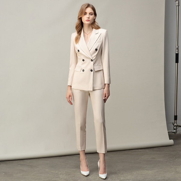 Fashionable Temperament Commuter Beige Suit Two-piece