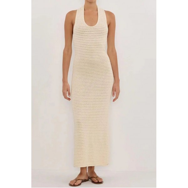 GINA CREAM HALTER CROCHET DRESS