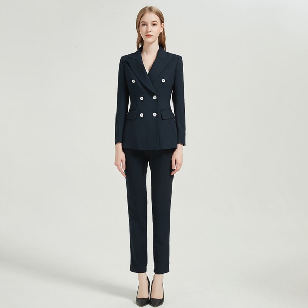 Women's Professional Temperament Navy Blue Suit Two-piece