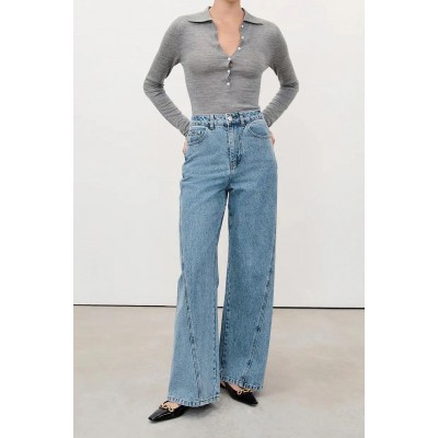 CARSON MID BLUE WIDE LEG JEAN