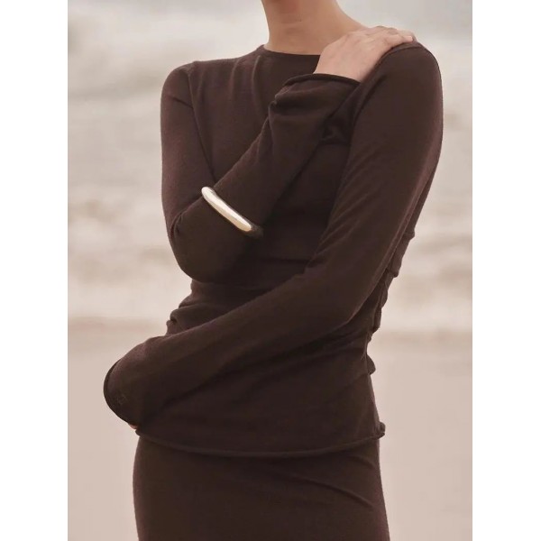 NICO BITTER CHOC MERINO KNIT TOP