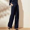 Navy Blue Belt Paper Bag Straight-Leg Pants