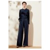 Navy Blue Belt Paper Bag Straight-Leg Pants