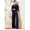 Navy Blue Belt Paper Bag Straight-Leg Pants