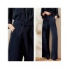 Navy Blue Belt Paper Bag Straight-Leg Pants