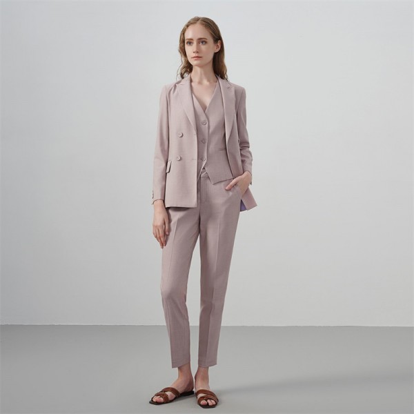 Women's Temperament Commuter Pink Suit Three-piece Suit