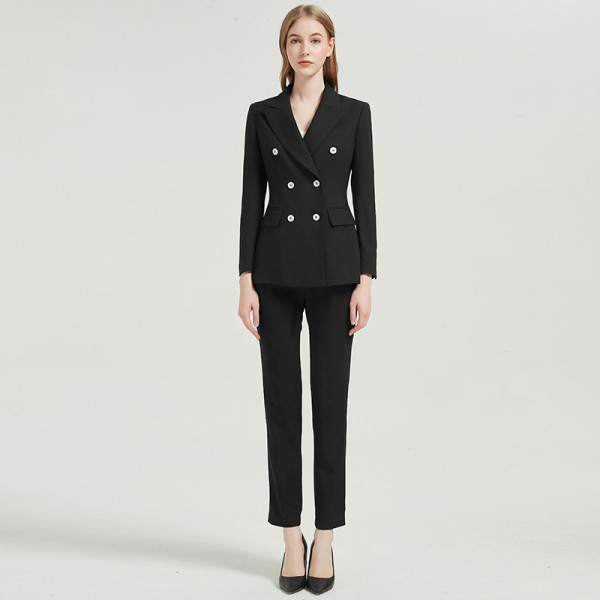 Women's Professional Temperament Black Suit Two-piece Suit