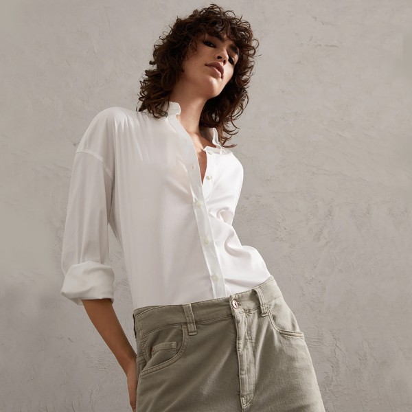 Women's Shiny Bead Chain Decorated Elegant White Shirt