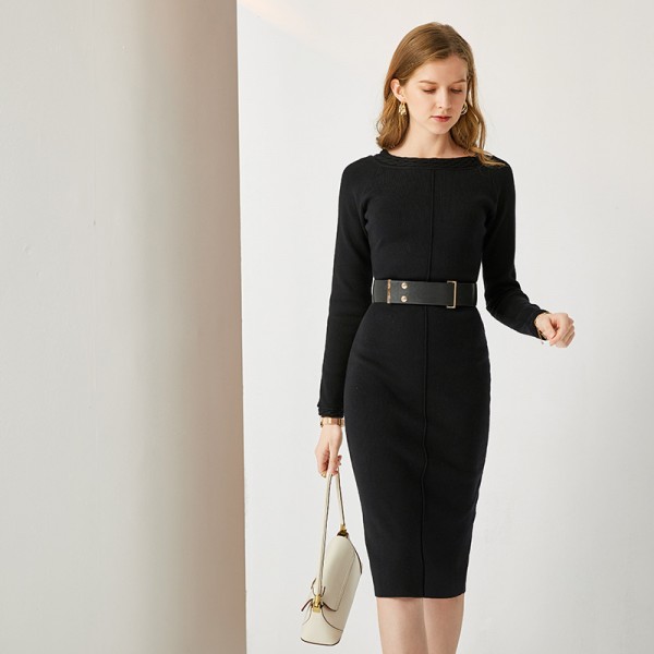 Sleek Commuter Knit Belted Dress