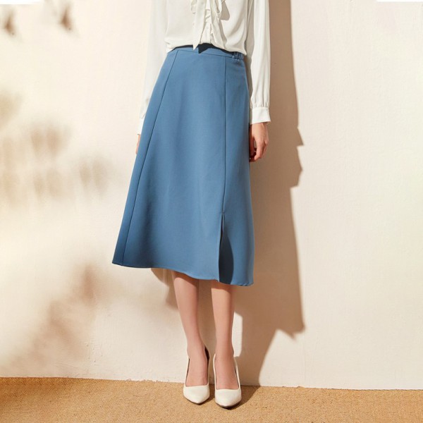 A-line Blue High Waist Skirt