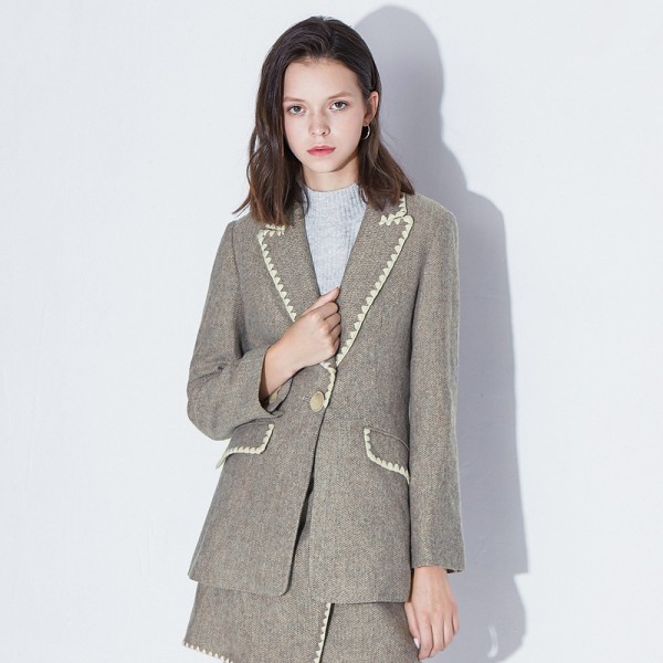 Winter New Woolen Waist Slim-fit Suit and Short Skirt Two-piece