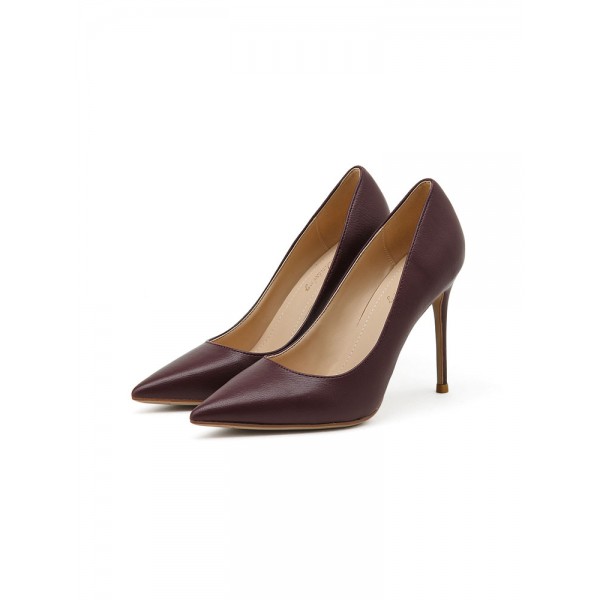 Women's pointed toe professional commuter high heels - Wine Red