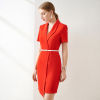 Red V-Neck Short Sleeve Suit Dress