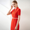 Red V-Neck Short Sleeve Suit Dress