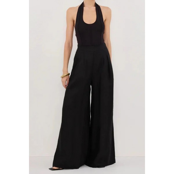 CODY BLACK WIDE LINEN PANT