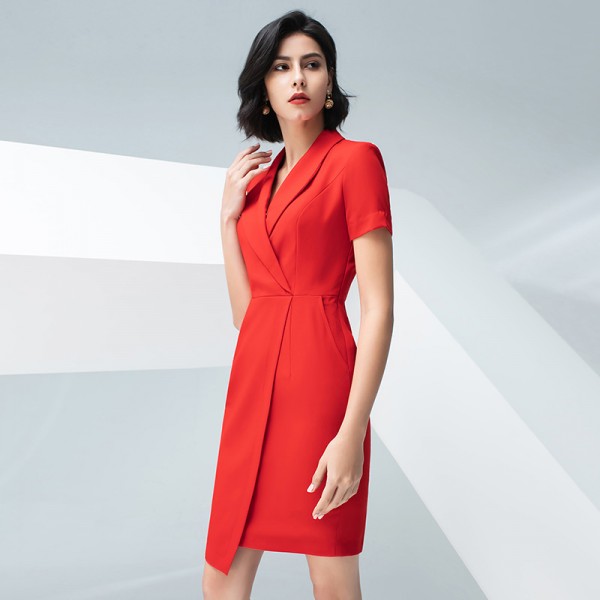 X-shaped Red Slit Suit Dress