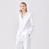 Women's Shiny Collar Metal Concealed Button Fly Long Sleeve White Shirt