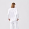 Women's Shiny Collar Metal Concealed Button Fly Long Sleeve White Shirt