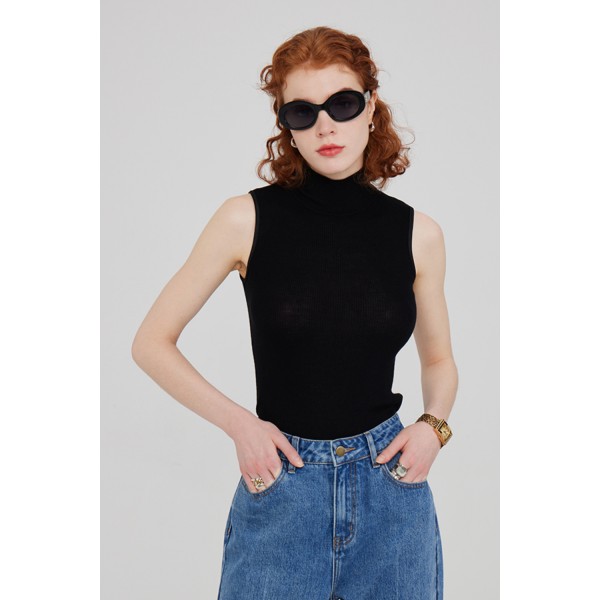 Half Turtleneck Sleeveless Knit Tank Top