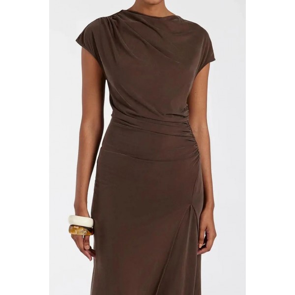 RIO BITTER CHOC DRAPED TUNIC TOP