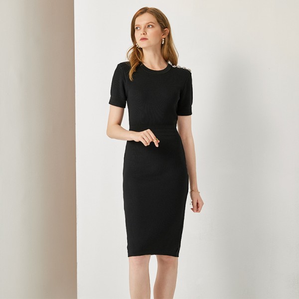 Elegant Commuter Knit Crew Neck Dress