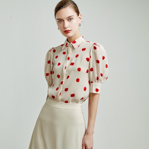 Elegant Puff Sleeve Short Sleeve Chiffon Shirt
