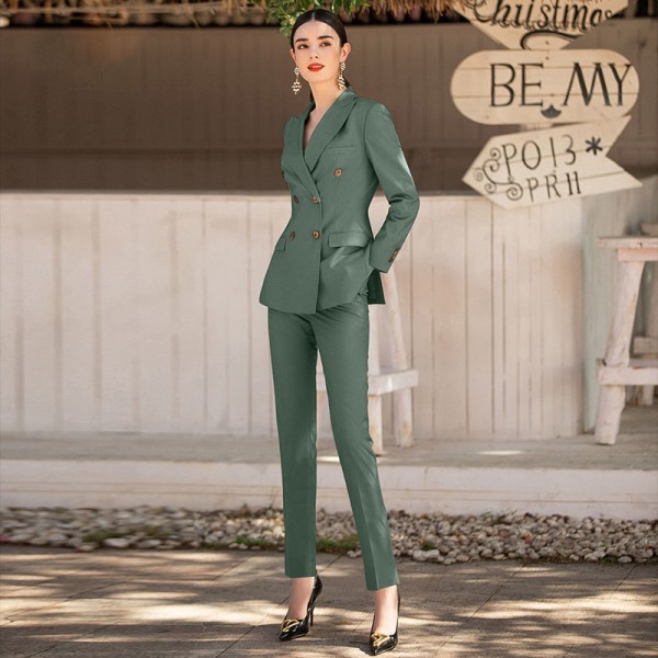 Women's Temperament Commuter Green Suit Two-piece