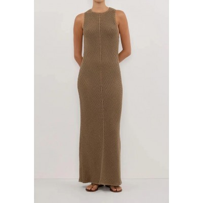 BLOOM OLIVE CROCHET KNIT MAXI DRESS