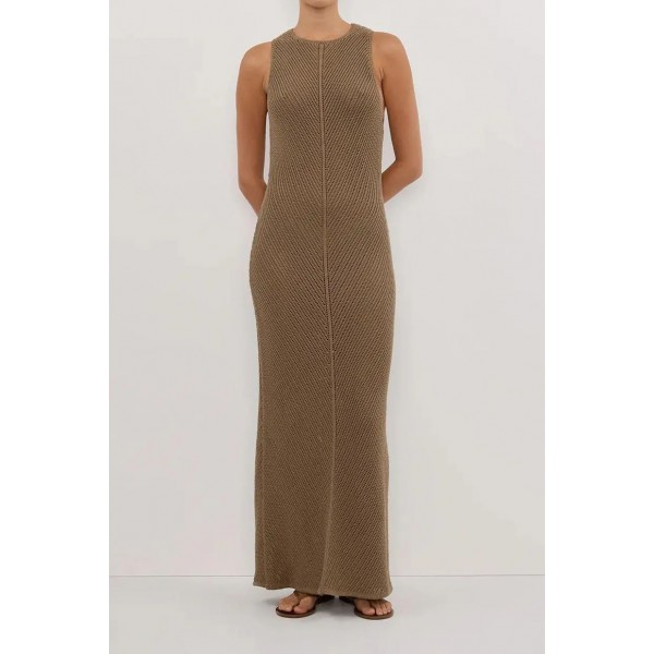 BLOOM OLIVE CROCHET KNIT MAXI DRESS