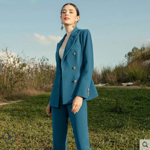 Klein Blue Women's Professional Suit Pants Skirts Set