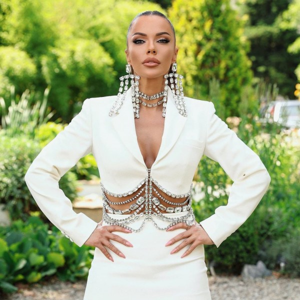 Heavy Industry Sexy V-neck Rhinestone Fringe Suit and Skirt Two-piece