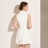 Women's White Sleeveless Pleated Short Suit Dress