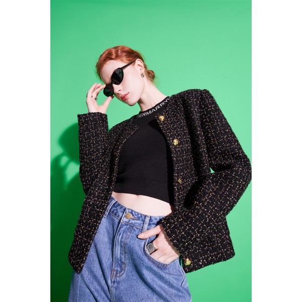 Ladies Cropped Wool Tweed Jacket