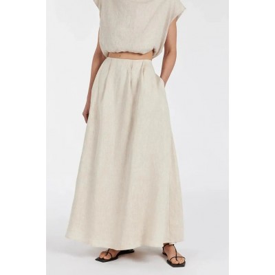 AMY NATURAL LINEN MIDI SKIRT