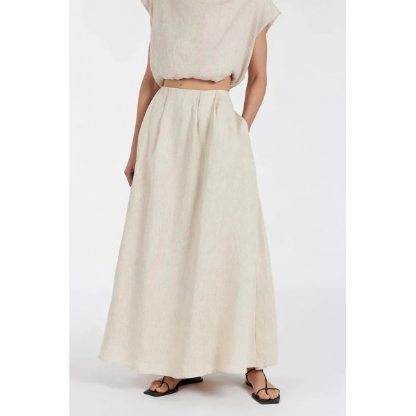 AMY NATURAL LINEN MIDI SKIRT