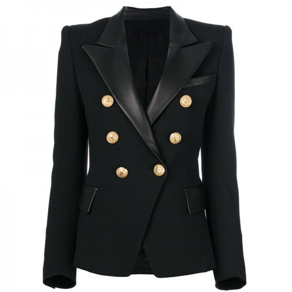 PU Leather Stitching Collar Temperament Suit Jacket
