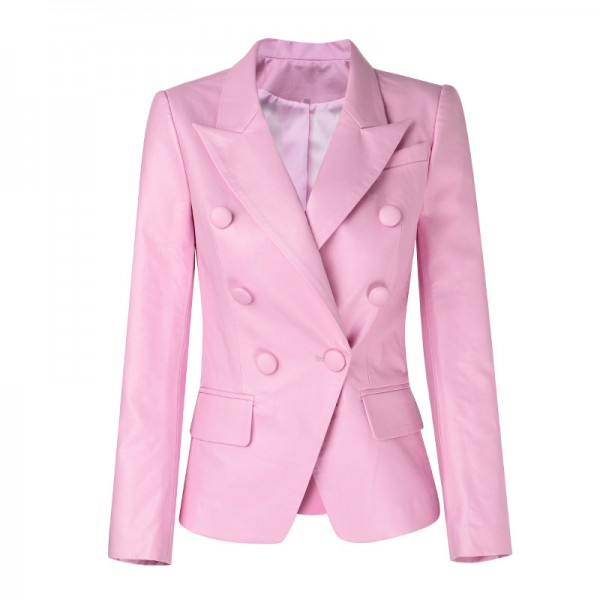 Double Breasted PU Leather Blazer