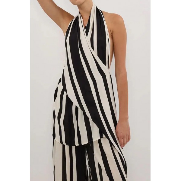 BEAU BLACK STRIPE HALTER TOP