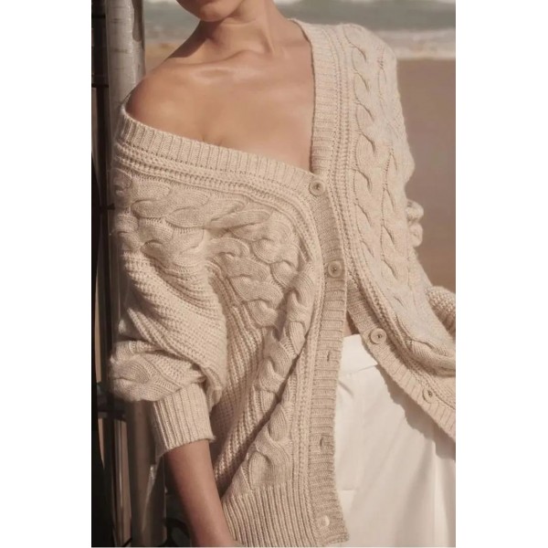 MARA CHALK CABLE KNIT CARDIGAN