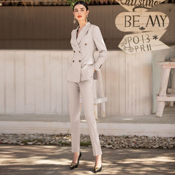 Women's Temperament Commuter Beige Suit Two-piece