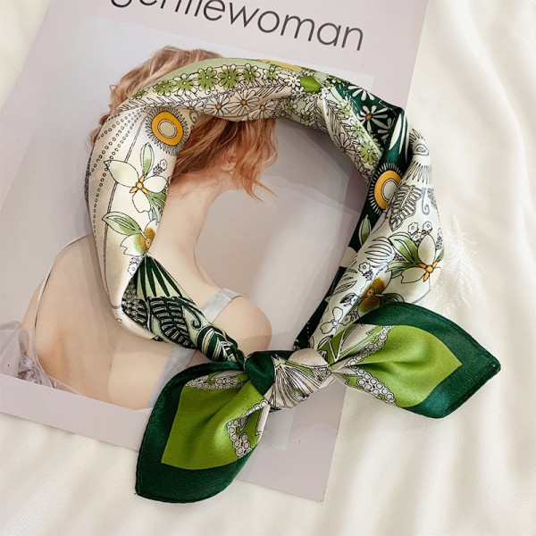 Plain crepe satin 53cm floral scarf